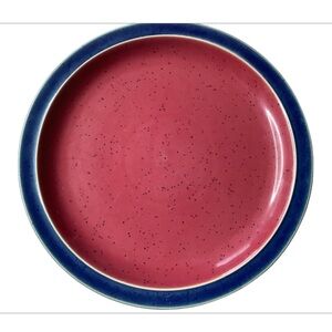 Denby Harlequin Speckled Stoneware Salad Plate Red Blue Edge Rim